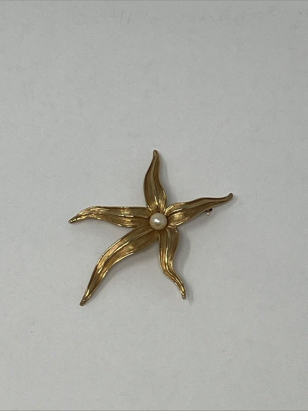 Vintage MARCEL BOUCHER Sea Star Brooch SIGNED Goldplated Rhinestone Faux Pearl